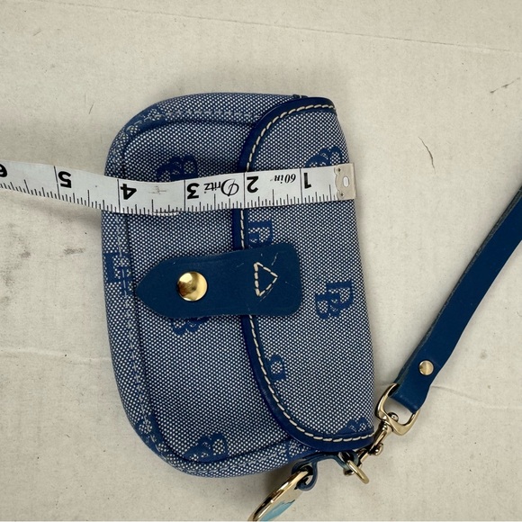 Dooney & Bourke‎ Blue Logo Canvas Leather Trim Wristlet Wallet Small Pouch
